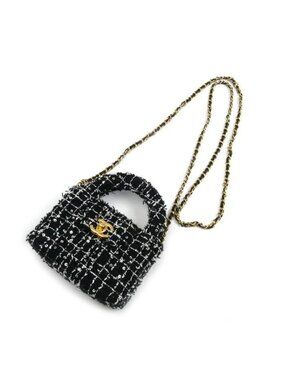 Chanel Fabric Mini Chain Shoulder Bag Black Ap3435 Sequins